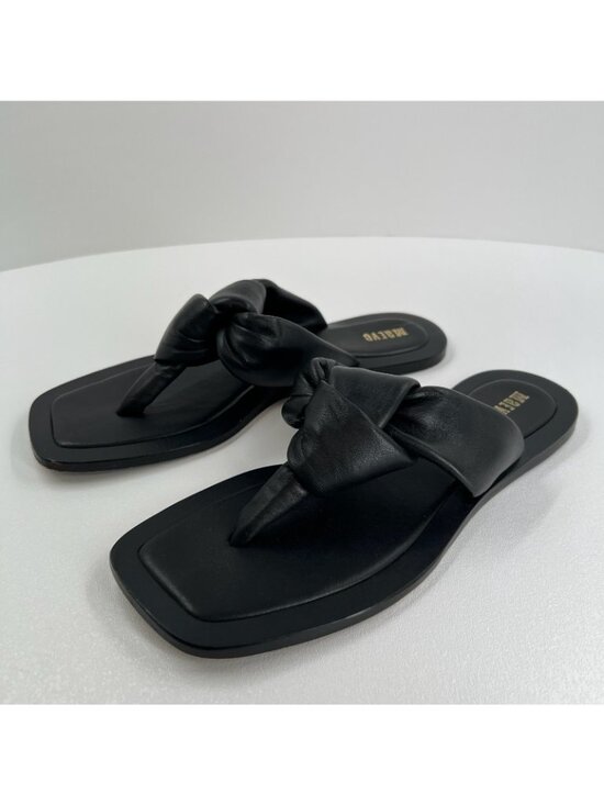 Maeve Anthropologie Puffy Knotted Sandal Womens 9 Leather Square Toe Thong Black - Picture 2 of 9